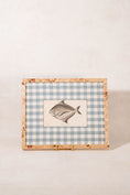 Load image into Gallery viewer, SET of 6 Antique English Fish Engravings (c. 1805) | Mounted on Chelsea Textiles Check 'Antique Blue' Fabric in Custom Contemporary Pale Burl Wood Frames
