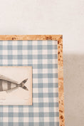Load image into Gallery viewer, SET of 6 Antique English Fish Engravings (c. 1805) | Mounted on Chelsea Textiles Check 'Antique Blue' Fabric in Custom Contemporary Pale Burl Wood Frames
