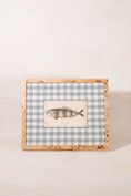 Load image into Gallery viewer, SET of 6 Antique English Fish Engravings (c. 1805) | Mounted on Chelsea Textiles Check 'Antique Blue' Fabric in Custom Contemporary Pale Burl Wood Frames
