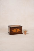 Load image into Gallery viewer, 19th Century Mahogany Birdseye Maple Sewing Box with Letter “S” + Bow Inlay
