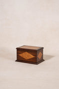 Load image into Gallery viewer, 19th Century Mahogany Birdseye Maple Sewing Box with Letter “S” + Bow Inlay
