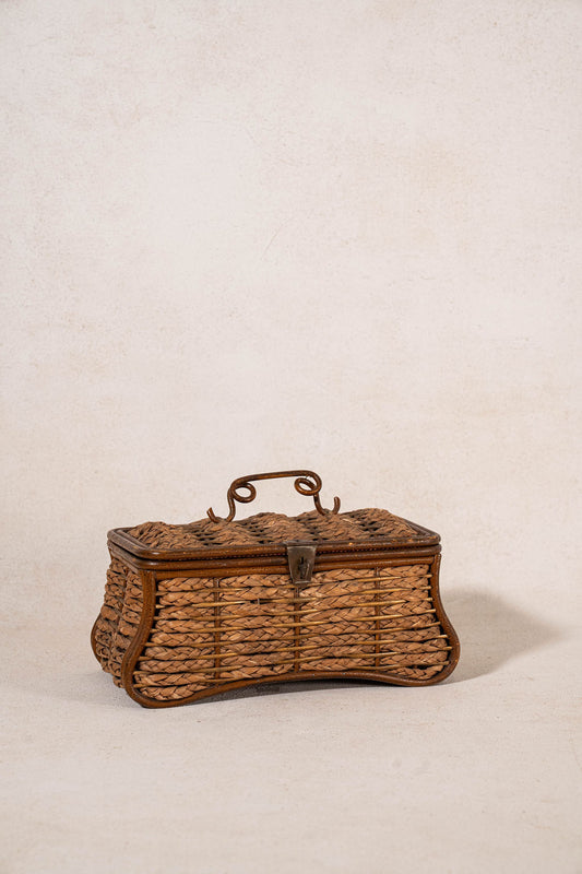 Antique Woven Sewing Box with Top Handle