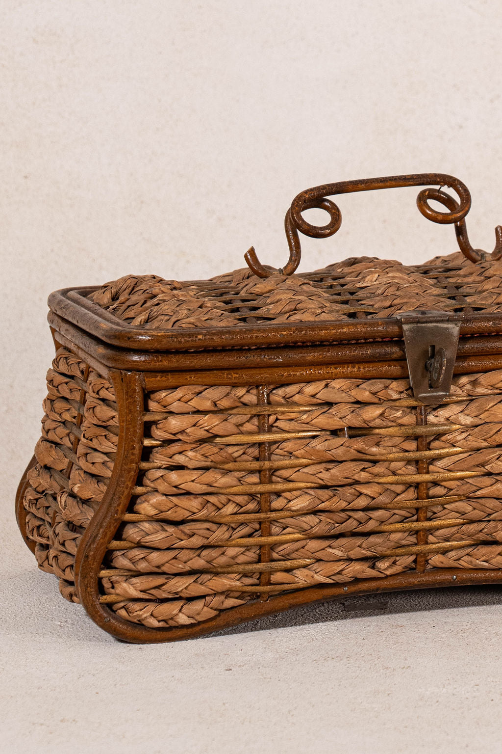Antique Woven Sewing Box with Top Handle