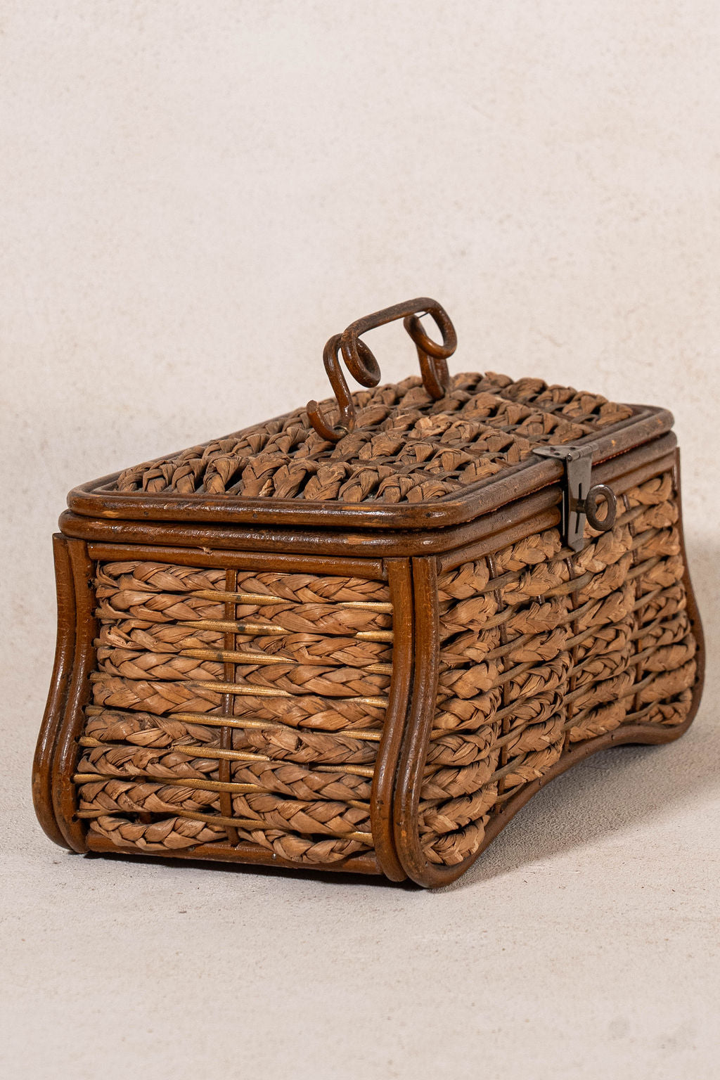Antique Woven Sewing Box with Top Handle