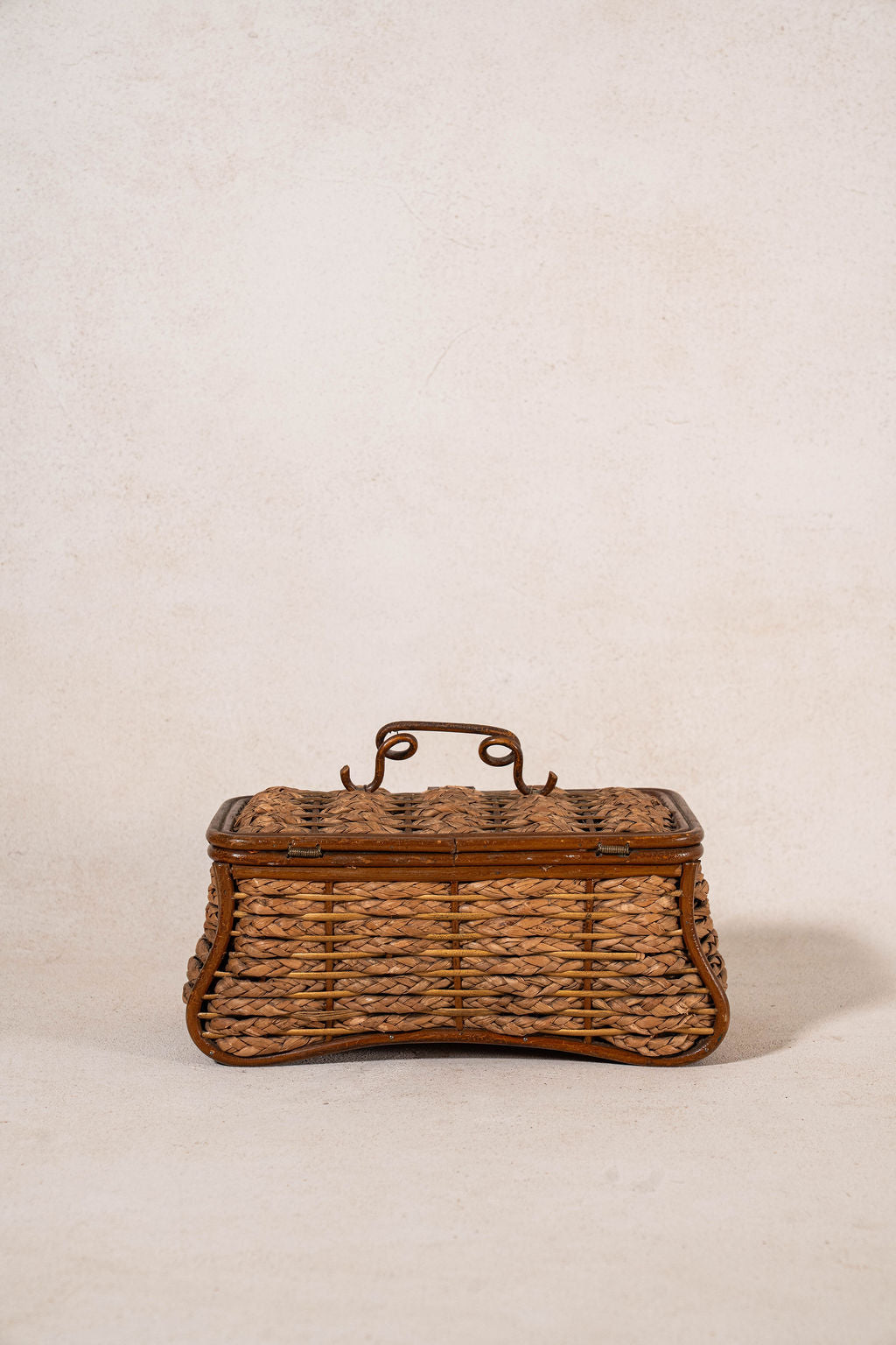 Antique Woven Sewing Box with Top Handle