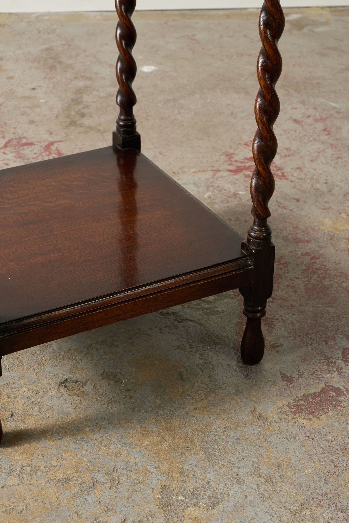 Two Tier Oak Barley Twist Side Table with Beveled Edge (c. 1930)
