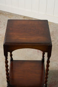 Load image into Gallery viewer, Two Tier Oak Barley Twist Side Table with Beveled Edge (c. 1930)
