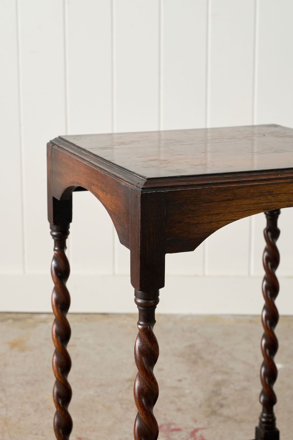 Two Tier Oak Barley Twist Side Table with Beveled Edge (c. 1930)