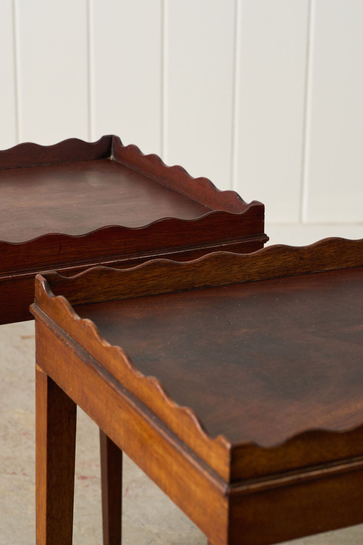 PAIR of Edwardian Mahogany Scalloped Tray Top Tables