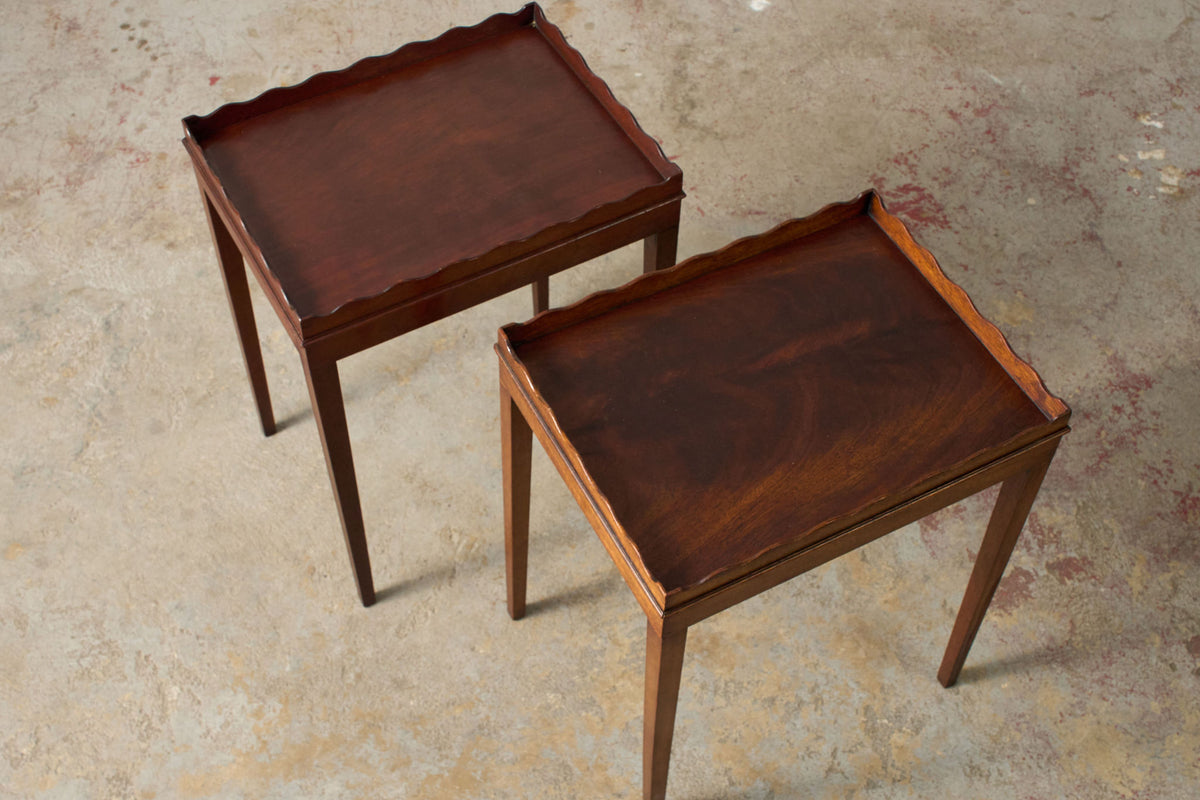 PAIR of Edwardian Mahogany Scalloped Tray Top Tables