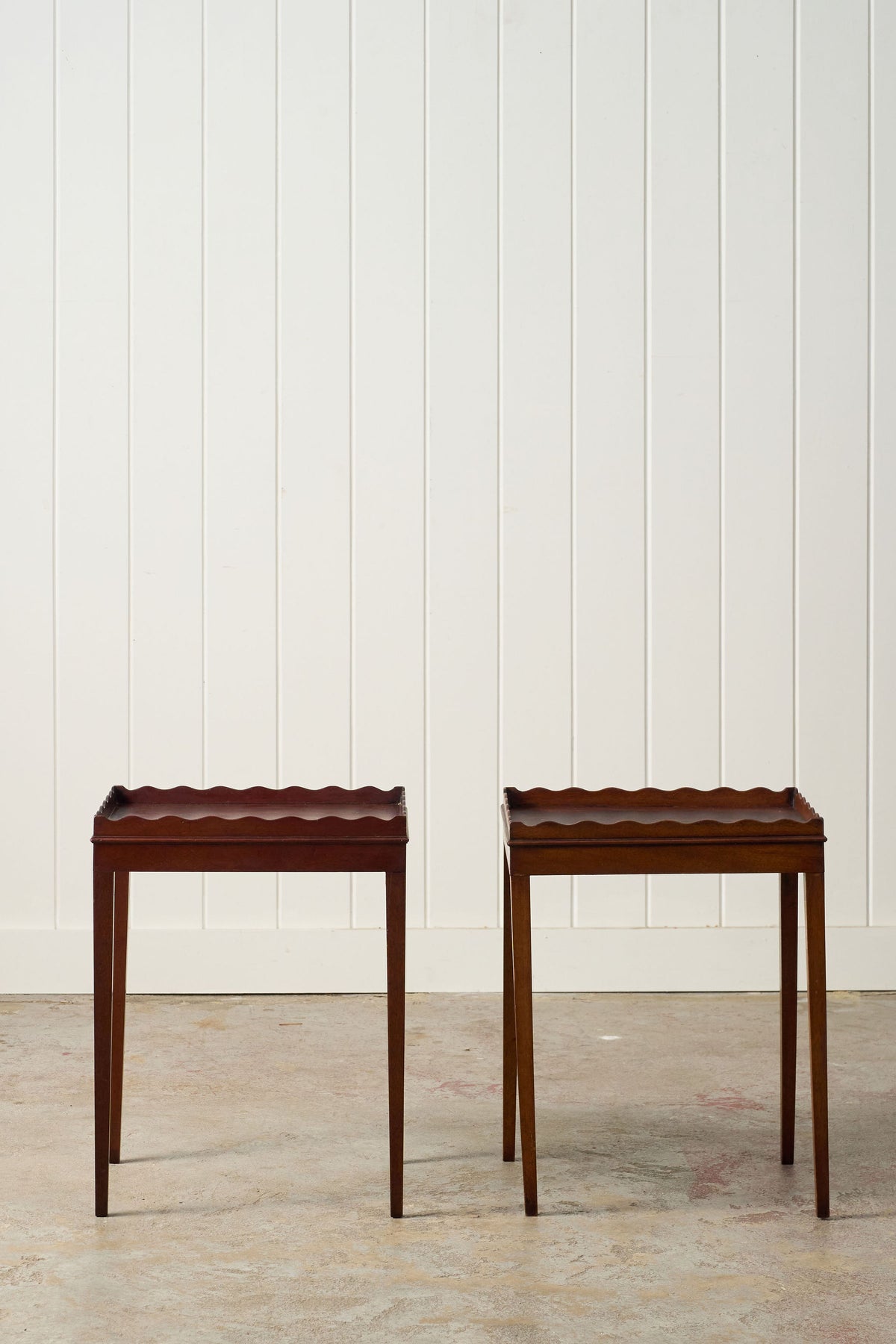 PAIR of Edwardian Mahogany Scalloped Tray Top Tables