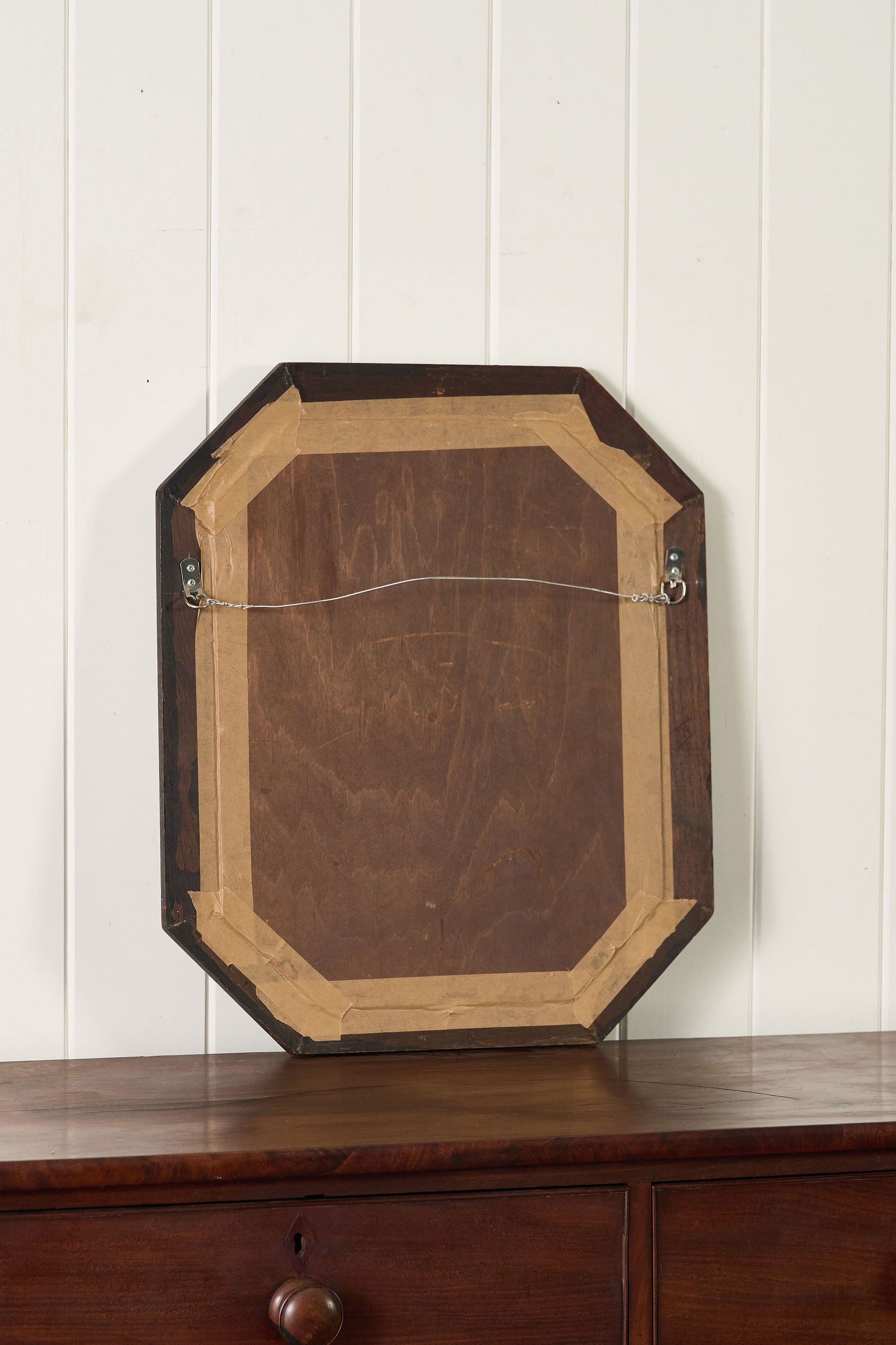 Antique English Octagonal Oak Mirror with Beveled Glass (c. 1930)