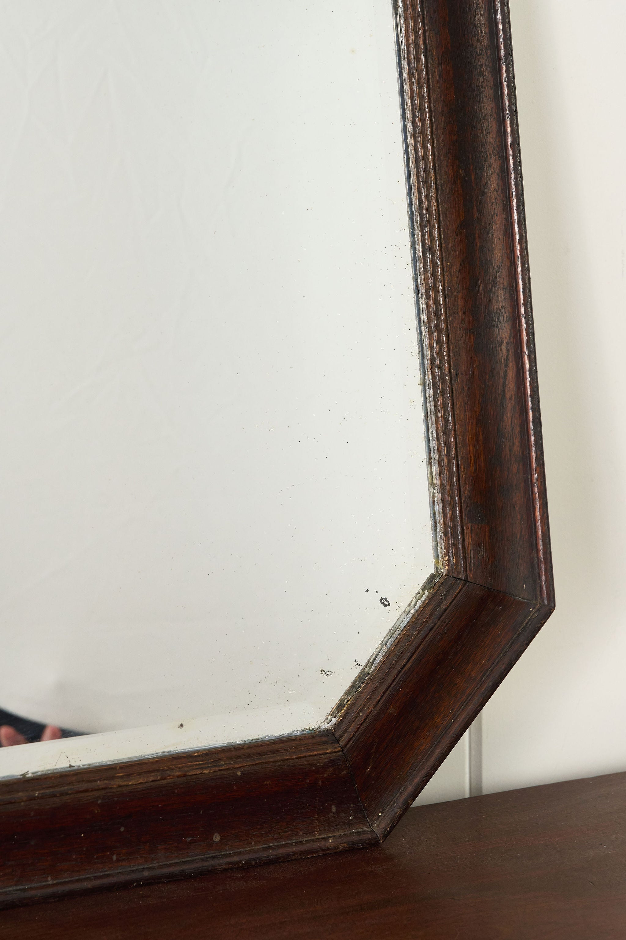 Antique English Octagonal Oak Mirror with Beveled Glass (c. 1930)