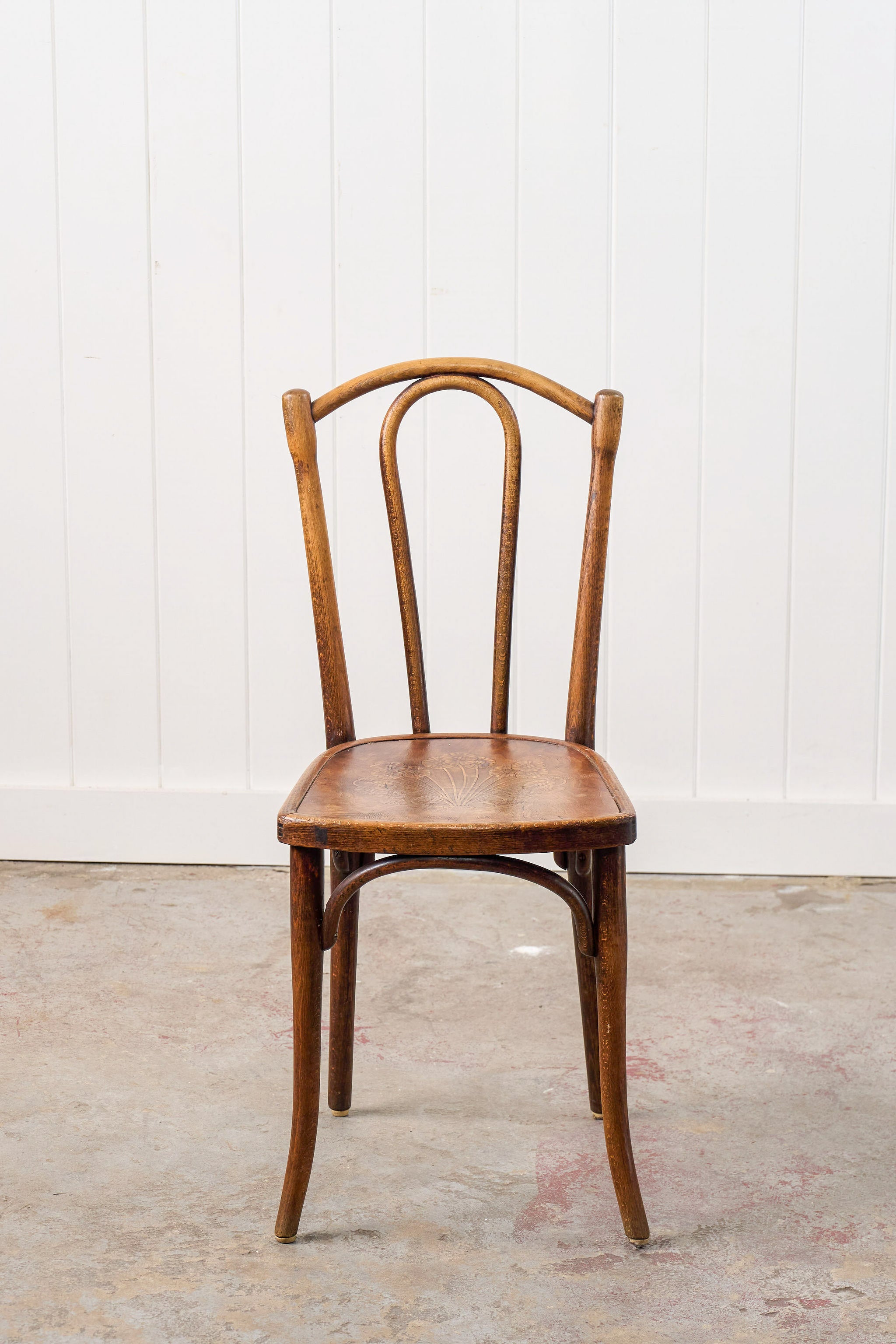 Vintage Bentwood Bistro Chair with Floral Carved Seat