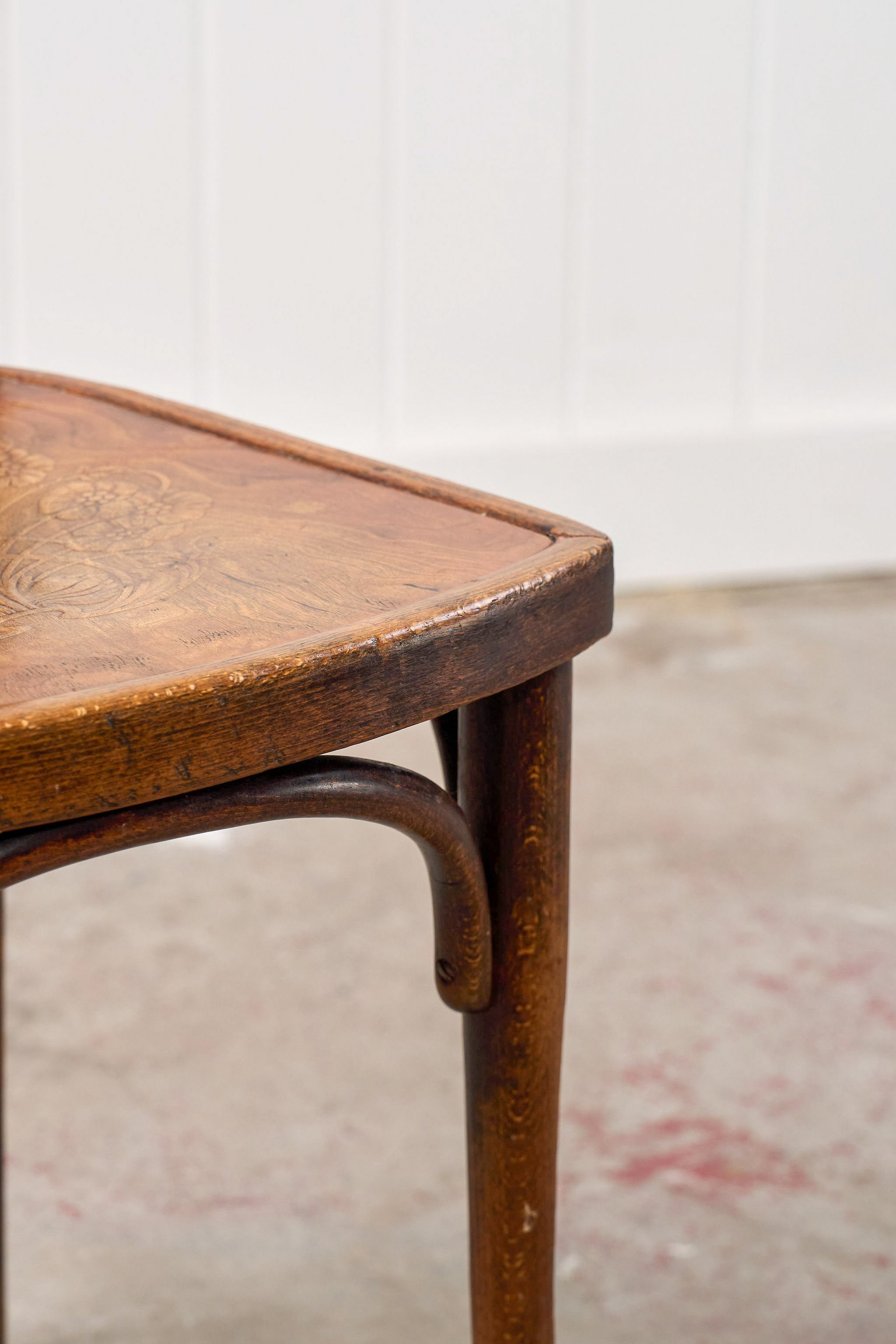 Vintage Bentwood Bistro Chair with Floral Carved Seat