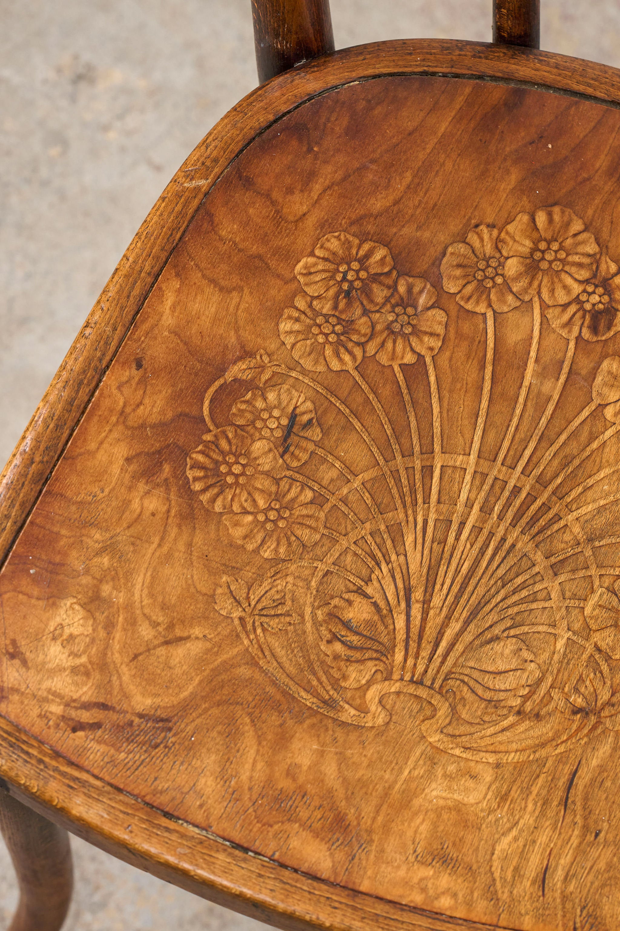 Vintage Bentwood Bistro Chair with Floral Carved Seat