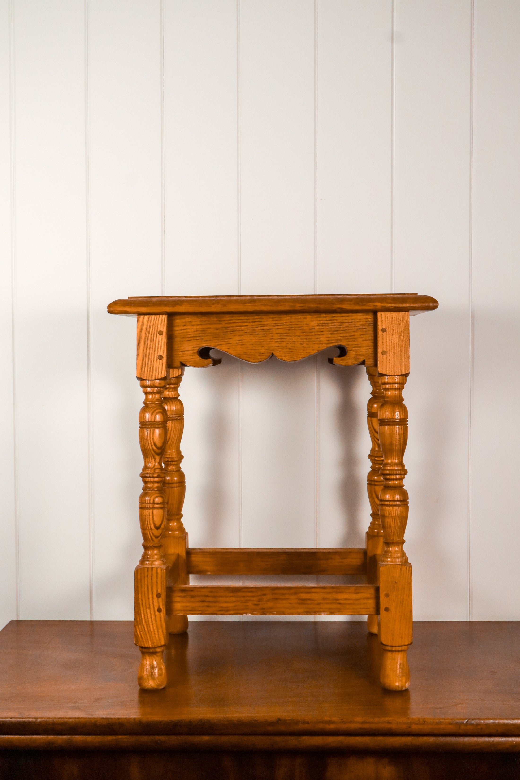 Antique Oak Joint Stool with Interesting Apron