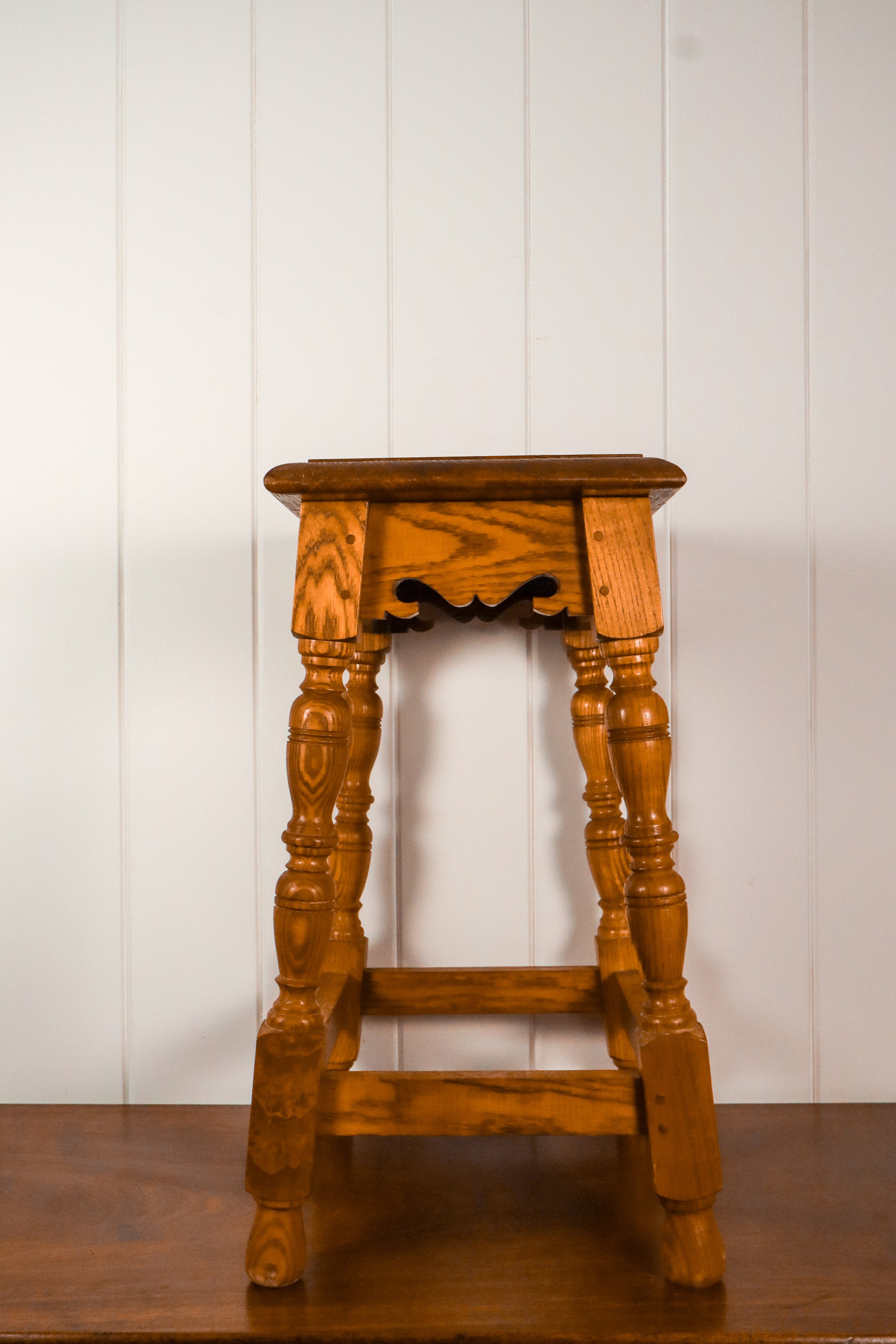 Antique Oak Joint Stool with Interesting Apron