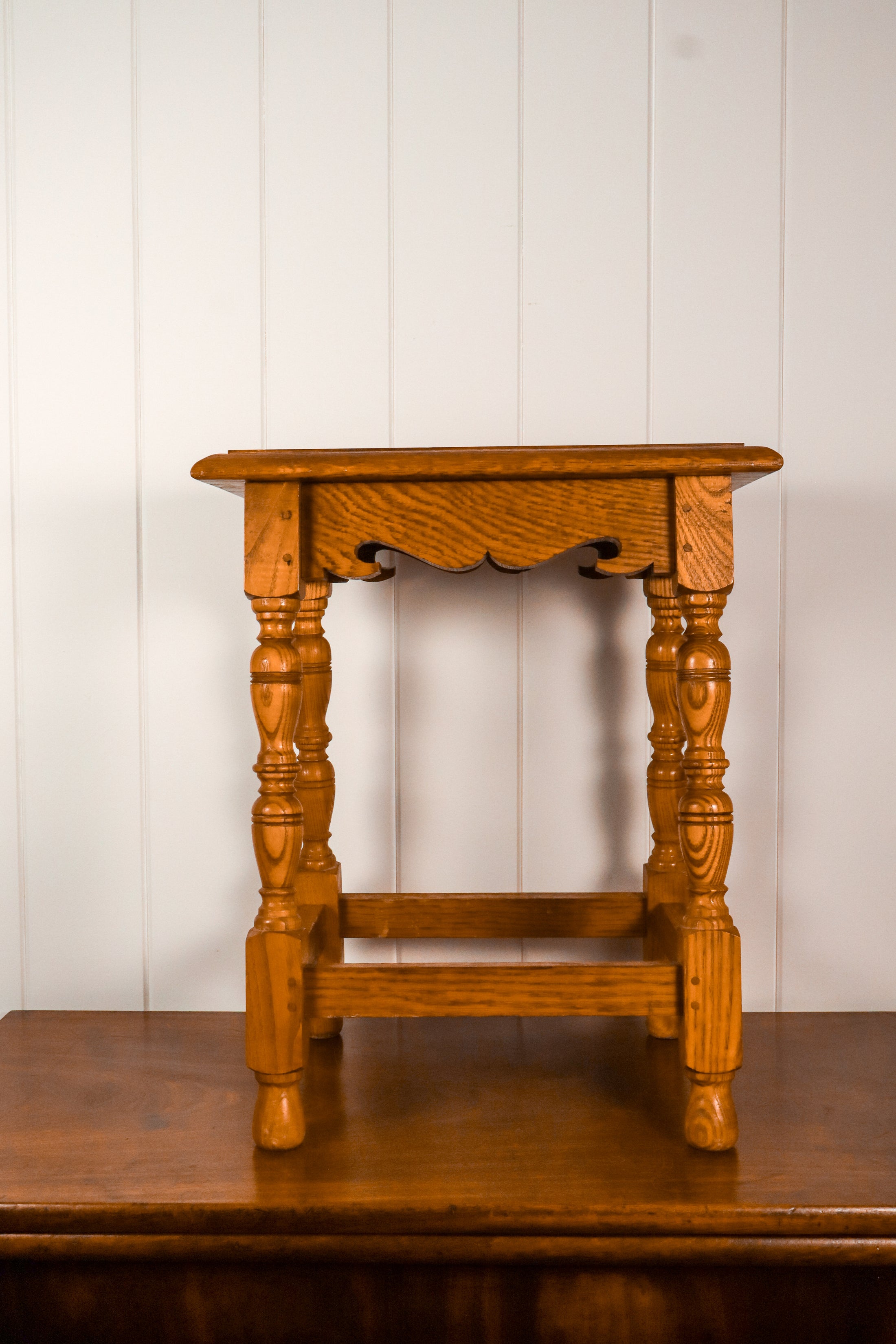 Antique Oak Joint Stool with Interesting Apron