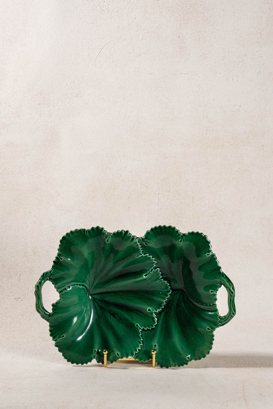 Copeland (c. 1860-1875) Green Majolica Overlapping Large Leaf Server