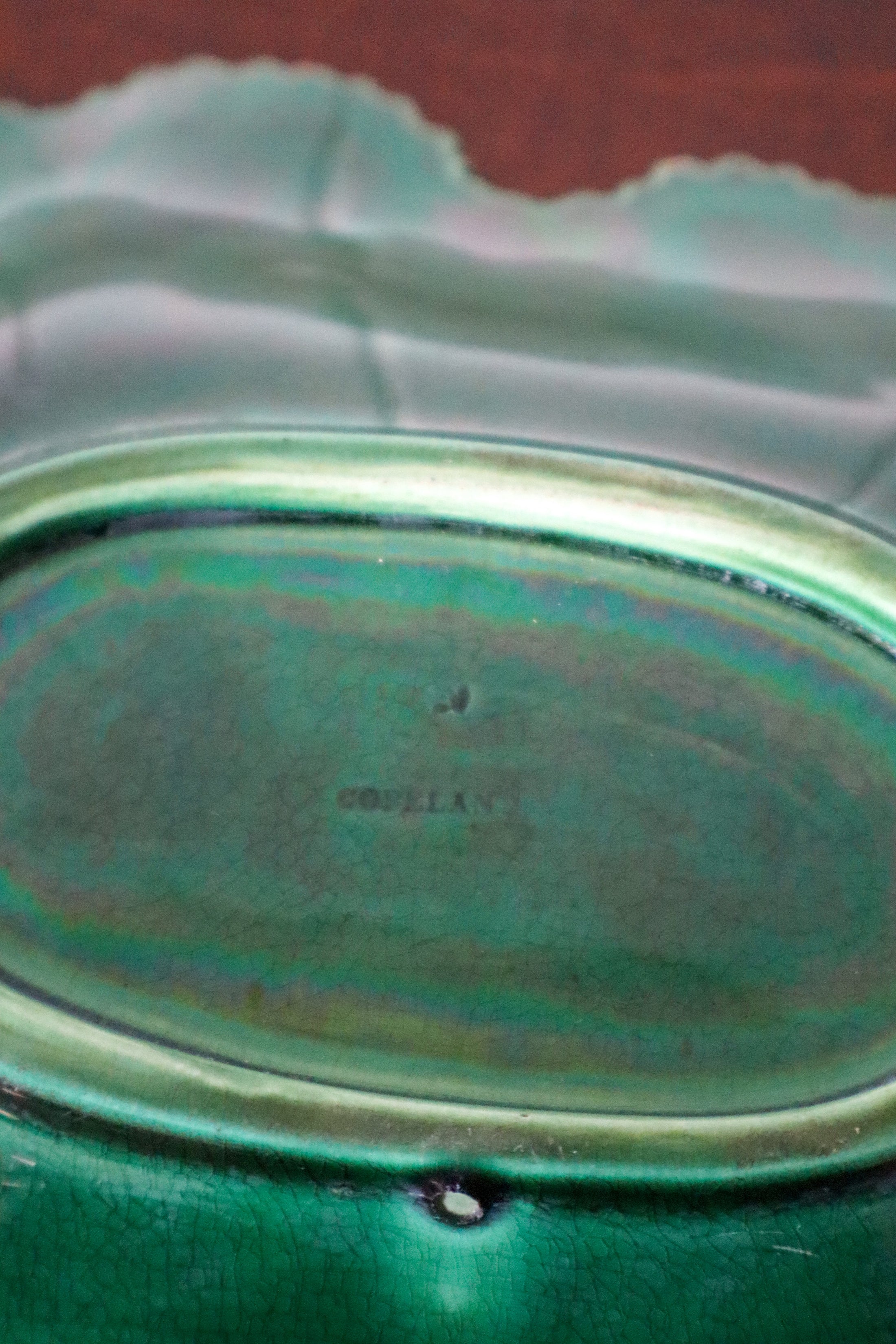 Copeland (c. 1860-1875) Green Majolica Overlapping Large Leaf Server