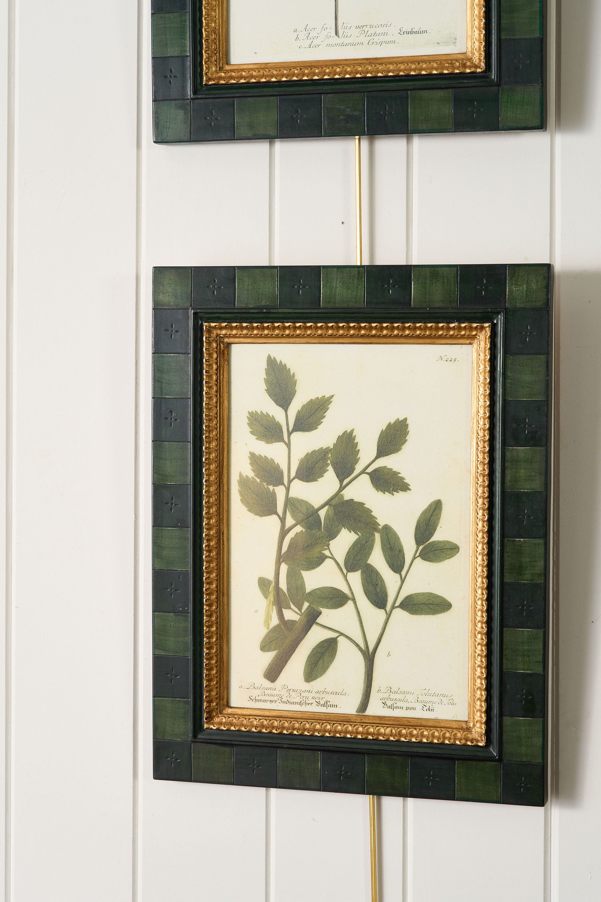 SET of 4 | Vintage English Trowbridge Leaf Prints in Hand Painted Green Check Frame