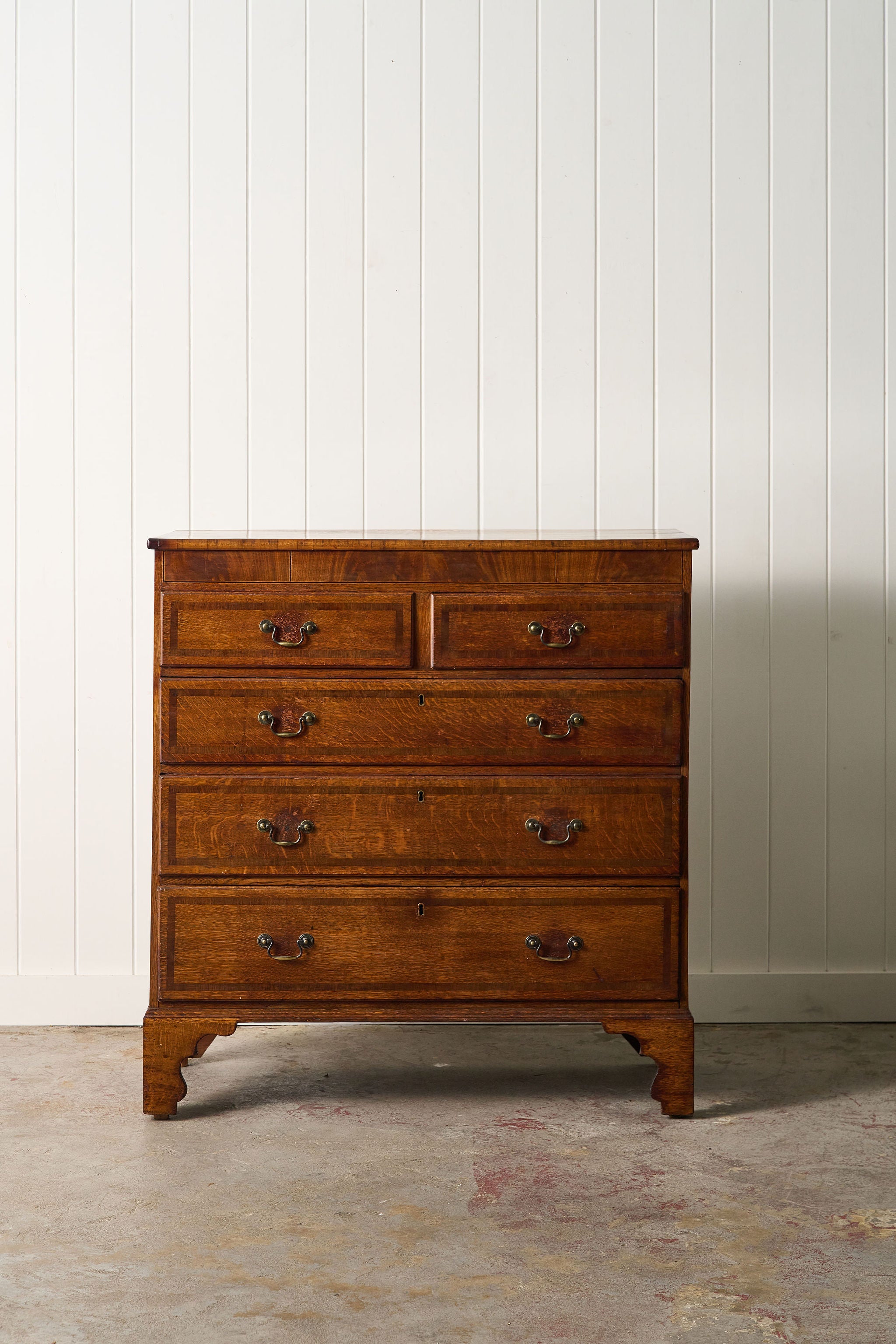 19th Century Oak And Mahogany Crossbanded Two Over Three Chest Of Drawers