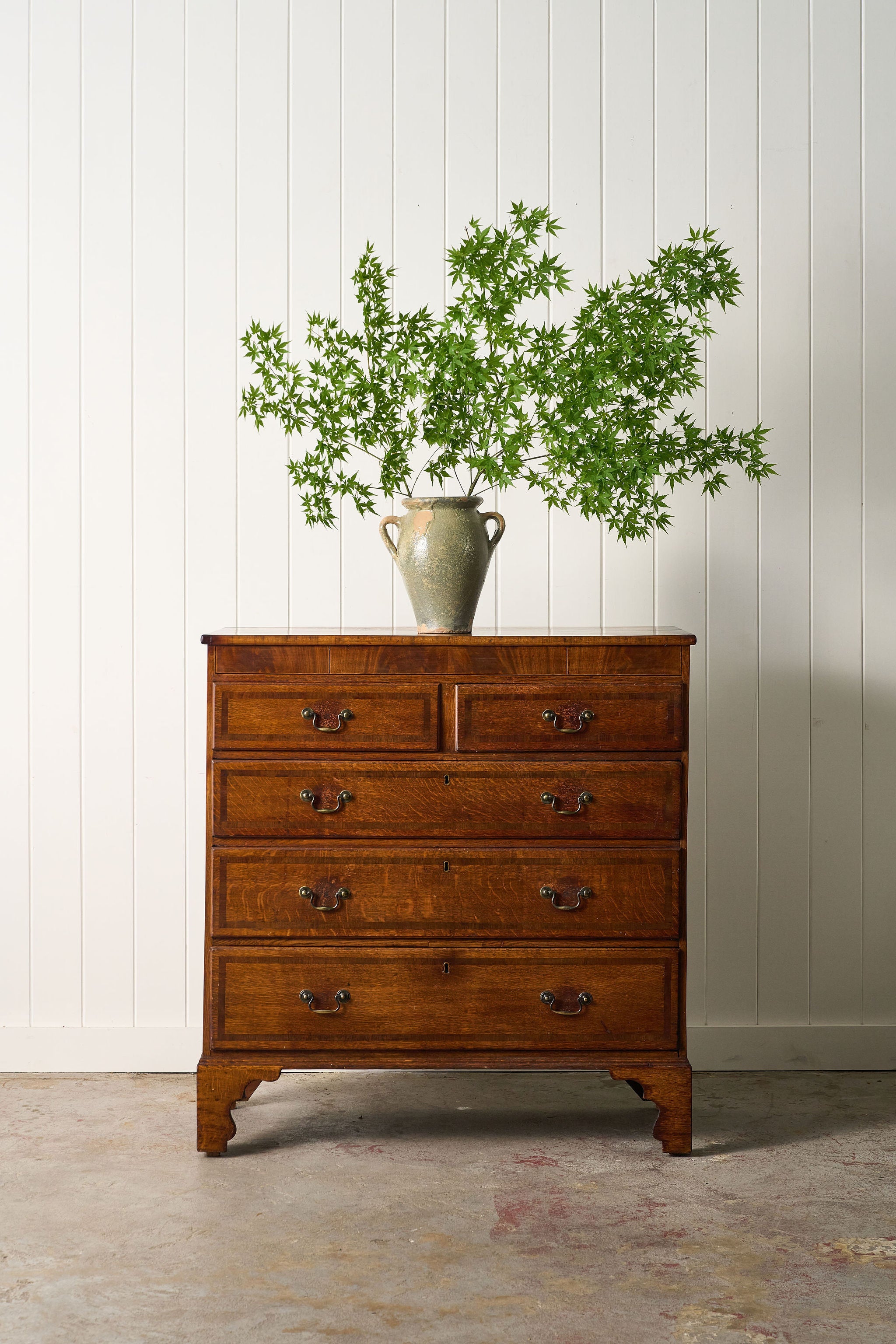 19th Century Oak And Mahogany Crossbanded Two Over Three Chest Of Drawers