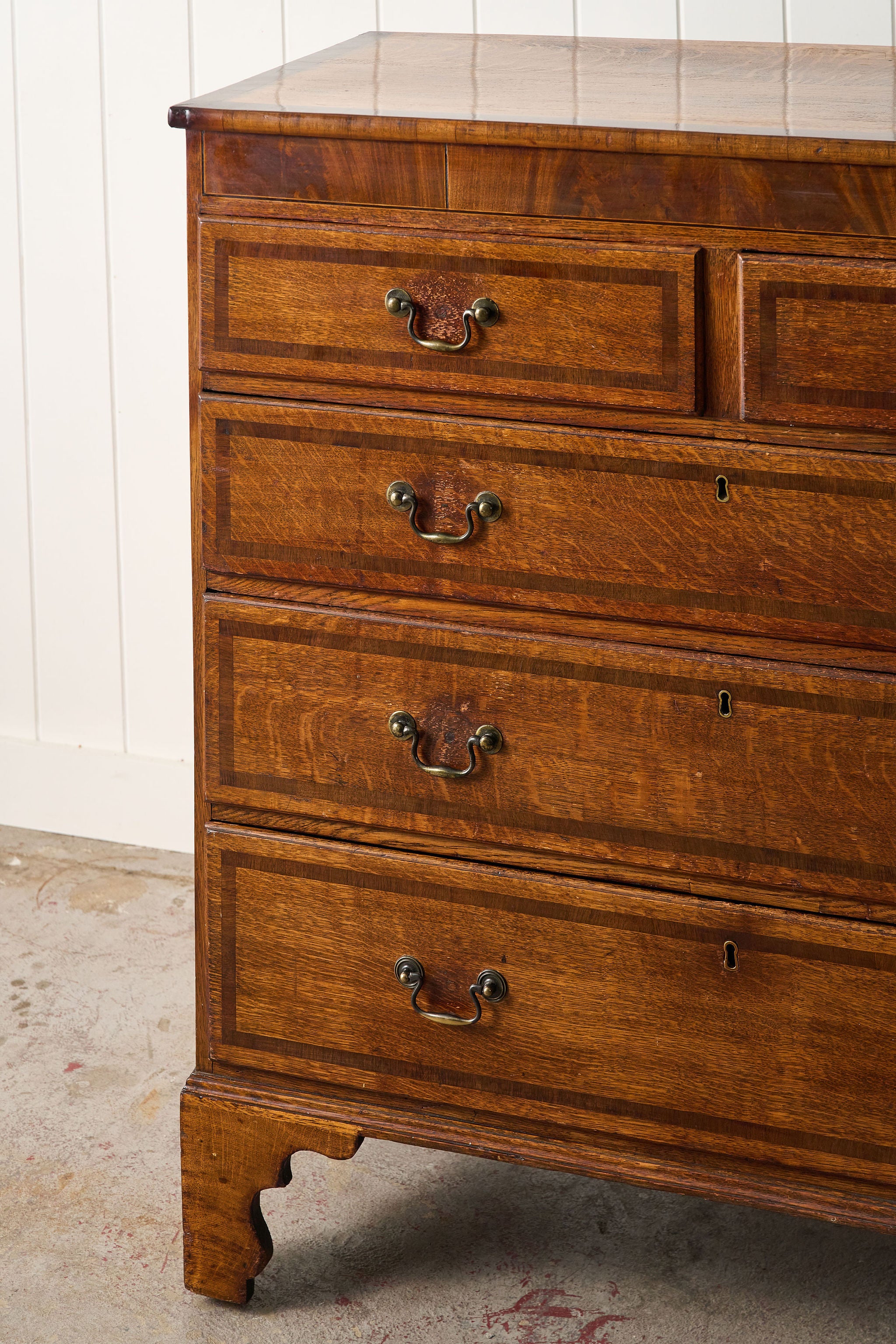19th Century Oak And Mahogany Crossbanded Two Over Three Chest Of Drawers