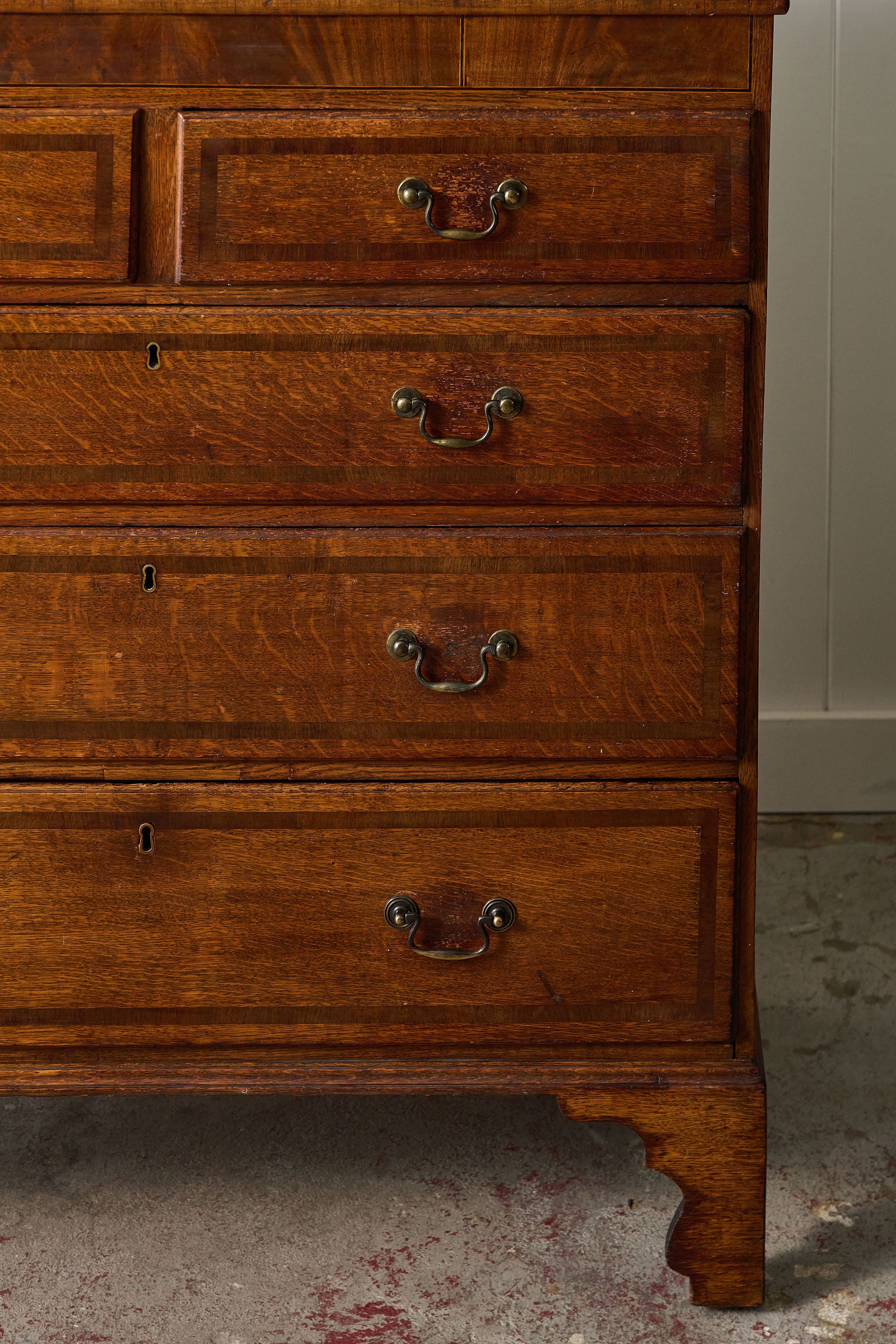 19th Century Oak And Mahogany Crossbanded Two Over Three Chest Of Drawers