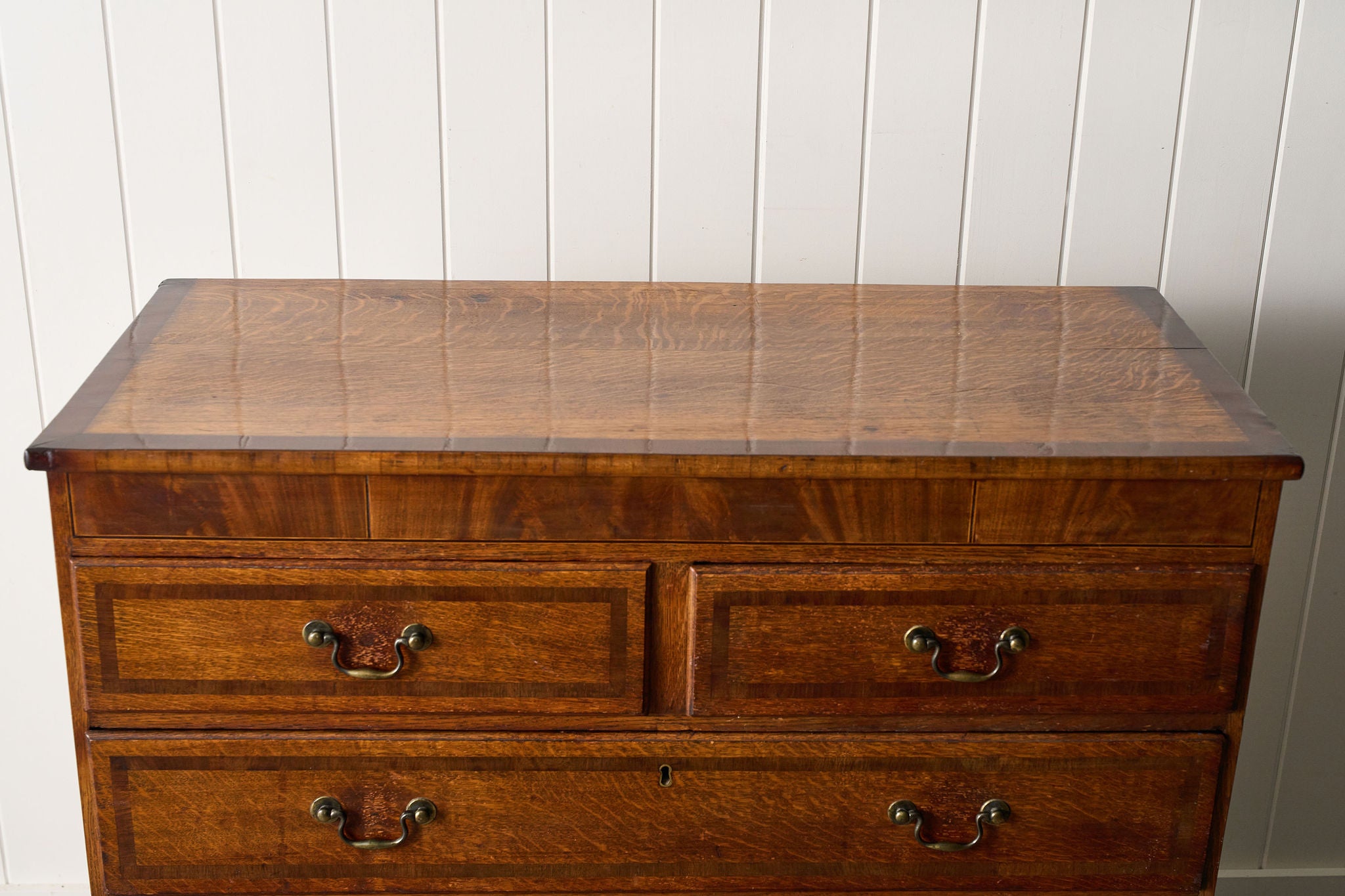 19th Century Oak And Mahogany Crossbanded Two Over Three Chest Of Drawers