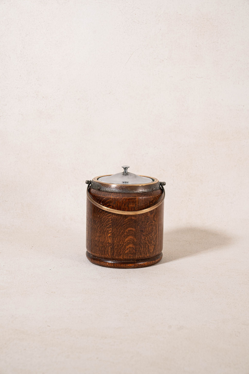 19th Century English Oak Biscuit Barrel with Silver Plate Shield
