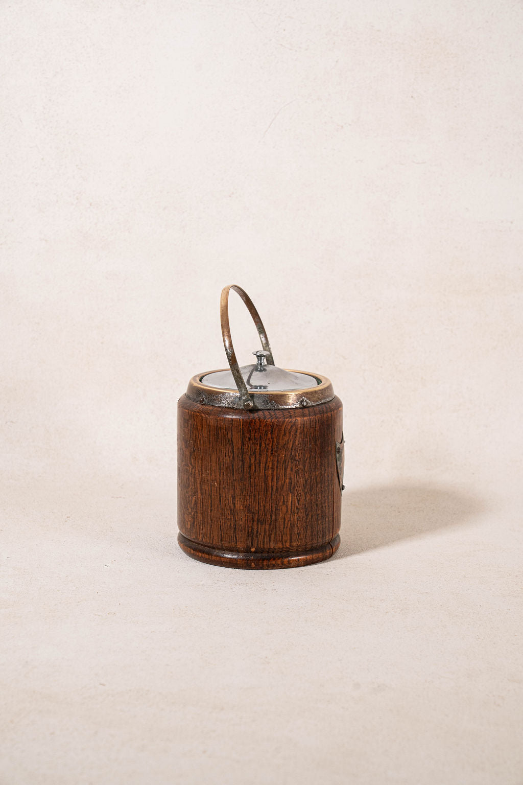 19th Century English Oak Biscuit Barrel with Silver Plate Shield
