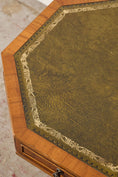 Load image into Gallery viewer, English Regency Style Drum Side Table with Green Leather Top + 3 Drawers (c. 1940)
