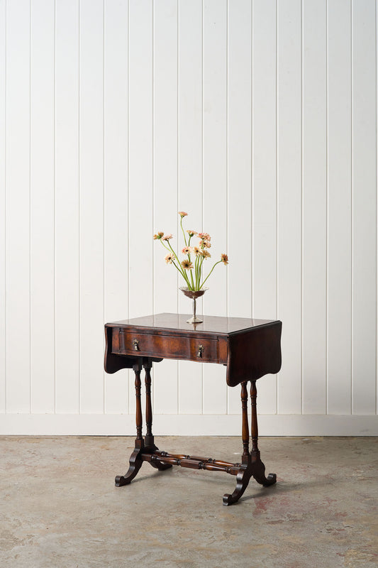 19th Century English Petite Drop Leaf Table with Drawer