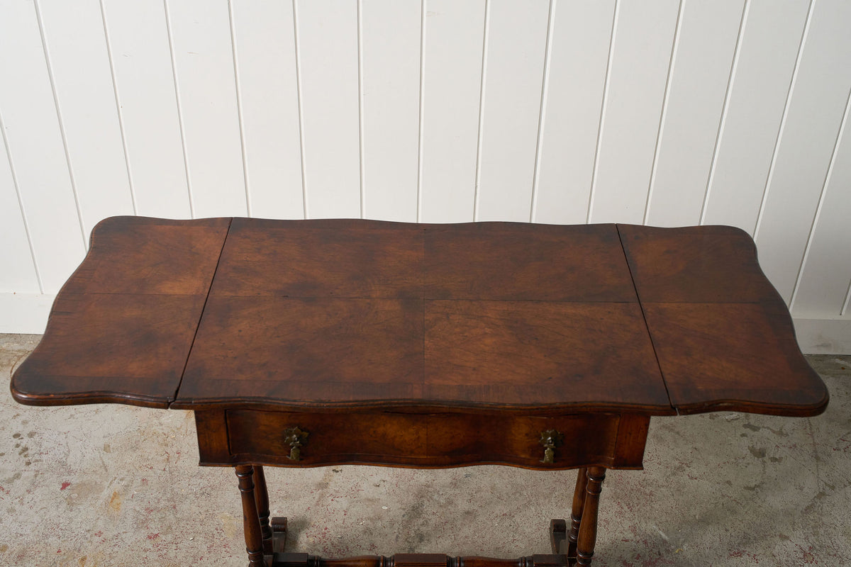 19th Century English Petite Drop Leaf Table with Drawer