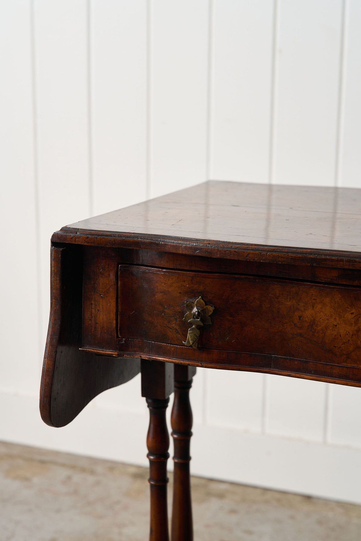 19th Century English Petite Drop Leaf Table with Drawer