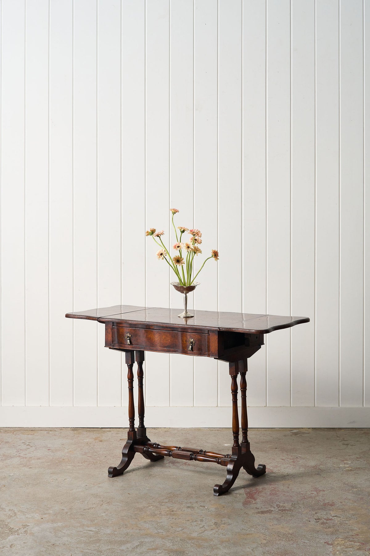 19th Century English Petite Drop Leaf Table with Drawer