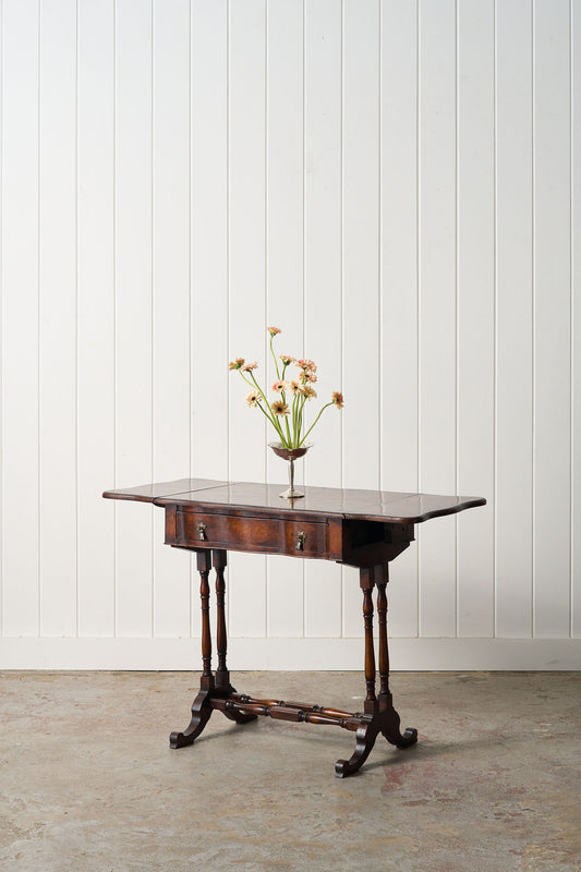19th Century English Petite Drop Leaf Table with Drawer