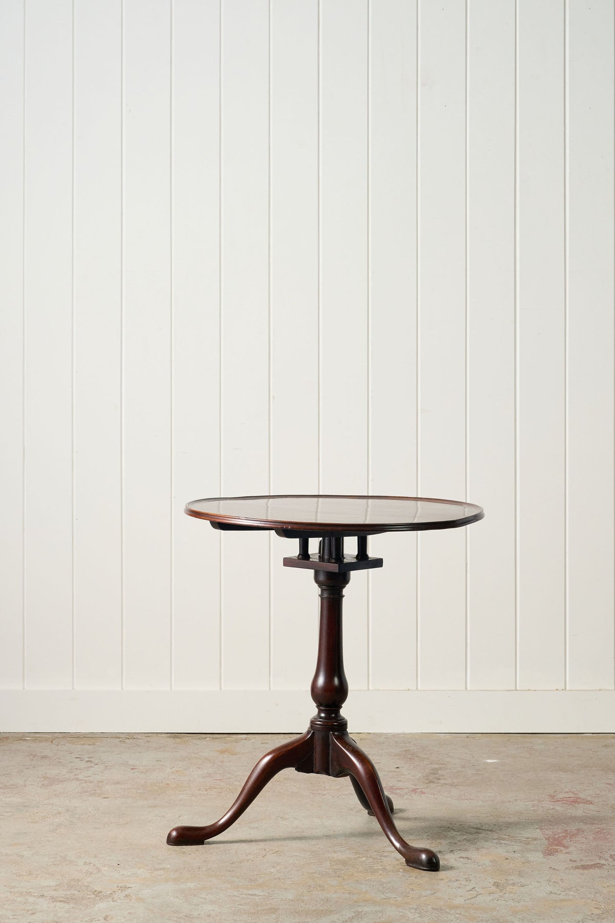 19th Century English Birdcage Lamp Table with Inlaid Edge