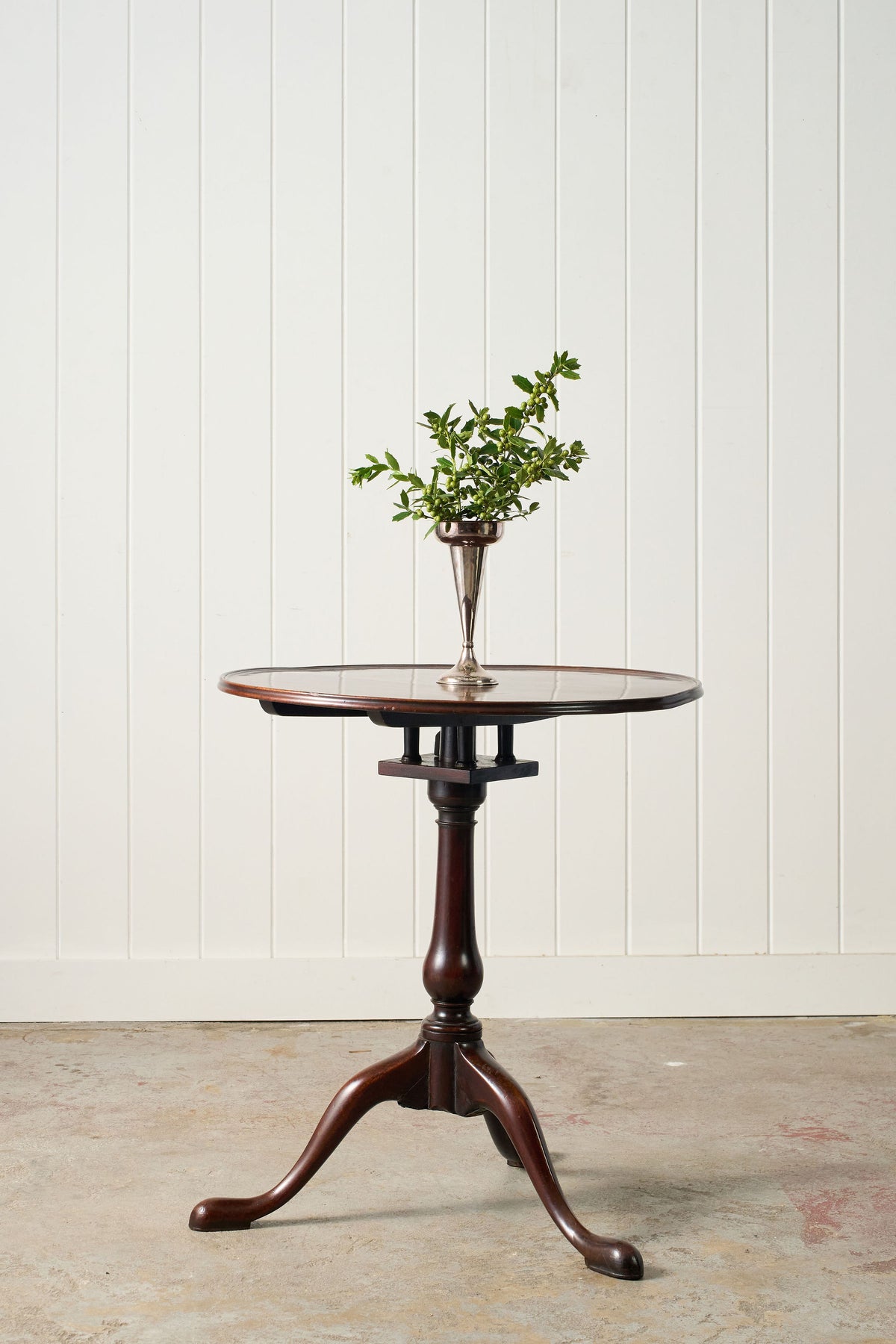 19th Century English Birdcage Lamp Table with Inlaid Edge