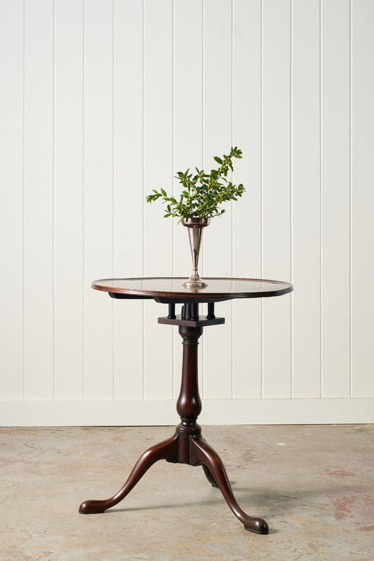 19th Century English Birdcage Lamp Table with Inlaid Edge