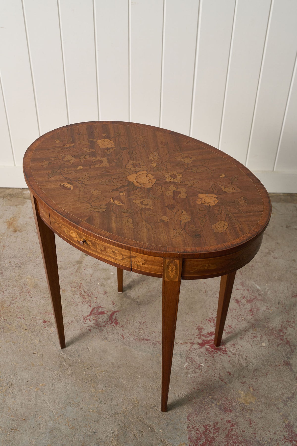 19th Century Marquetry Inlaid Oval Side Table