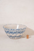 Load image into Gallery viewer, Large Antique Blue Spongeware Bowl with Side Scalloped Relief
