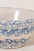 Load image into Gallery viewer, Large Antique Blue Spongeware Bowl with Side Scalloped Relief
