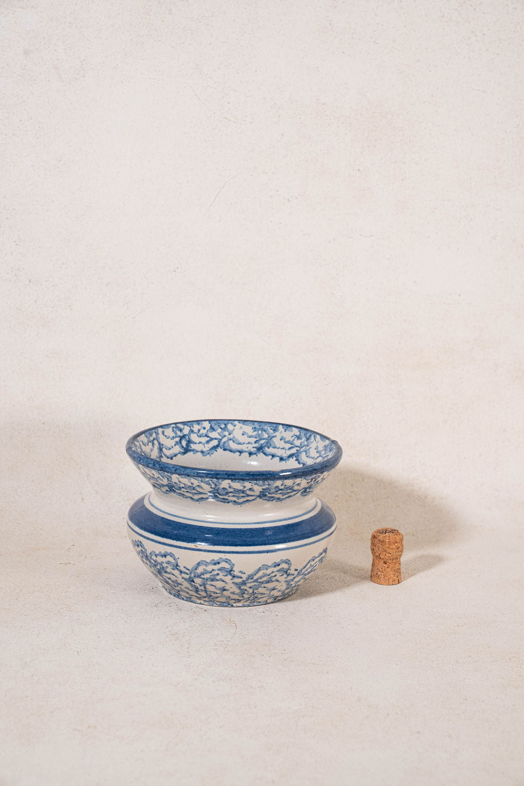 Antique Blue Spongeware Wide Mouth Vase