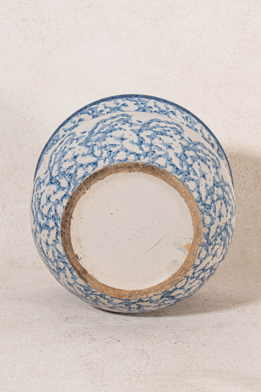 Antique Blue Spongeware Wide Mouth Vase