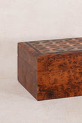 Load image into Gallery viewer, 19th Century Burl Box with Diamond Top Pattern + Pearl Inlay (Working Key)

