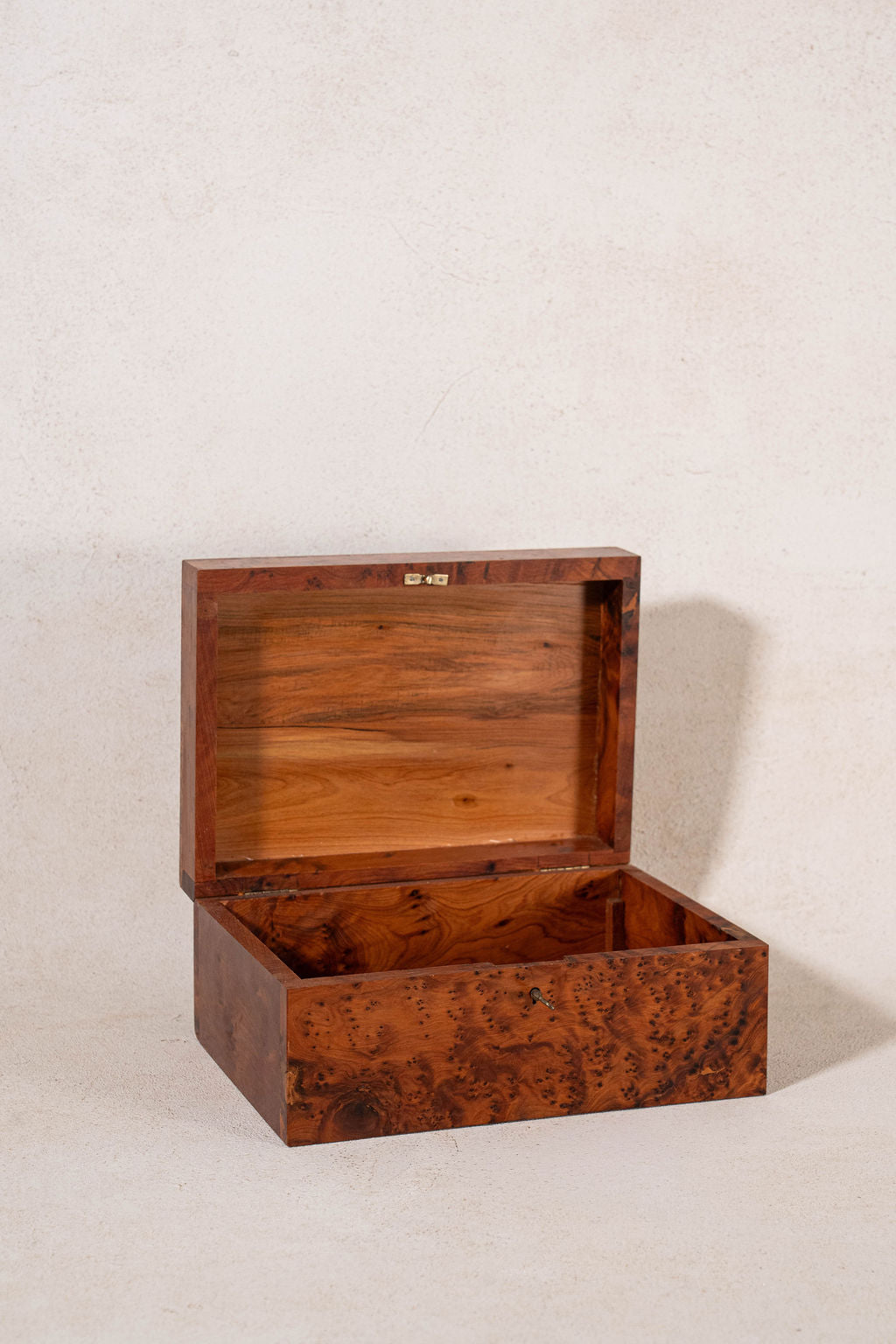 19th Century Burl Box with Diamond Top Pattern + Pearl Inlay (Working Key)