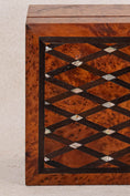 Load image into Gallery viewer, 19th Century Burl Box with Diamond Top Pattern + Pearl Inlay (Working Key)
